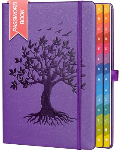 ZXHQ Passwortbuch mit bunten alphabetischen Tabs, 21,3 cm x 14,7 cm Hardcover-Passwort-Organizer für die Verwaltung von Internet-Webseiten-Adressen und Logins - Lila