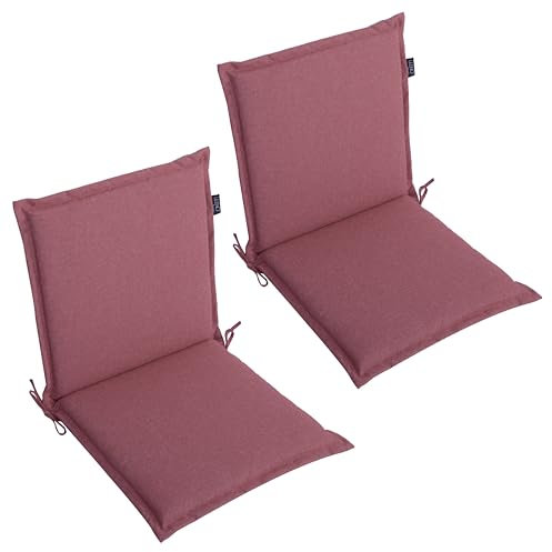 LILENO HOME Gartenstuhl Auflagen als [2er Set - Niedriglehner] in Rot - Bequeme Liegen als Sitzauflagen für Gartenmöbel - Stuhlkissen für Gartenstühle und Klappstühle Malt