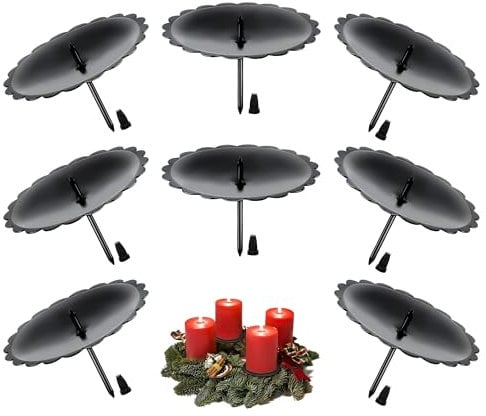 Gotanc 8X Kerzenhalter mit Dorn, Adventskranz für Kerzenhalter aus Metall, DIY Adventskranz Deko, Adventskerzenhalter, Weihnachten Kerzenteller, Kerzenleuchter (Ø 6cm, Schwarz)