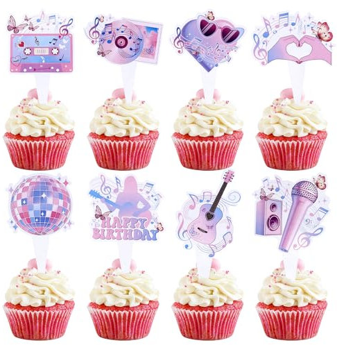 Blumomon 32pcs Taylor Music Festival Cake Toppers, Pack of 32, Music Party Decoration, Concert, Dance Party, Birthday, Taylor-5