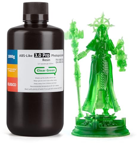 ELEGOO ABS-Like Resin 3.0 Pro, Harz für 3D-Drucker mit Höherer Kratzfestigkeit, 405nm UV Harz für MSLA/DLP/LCD-Drucker, Schnelle Aushärtung, Hohe Präzision, Nicht Spröde, Klargrün 1000g
