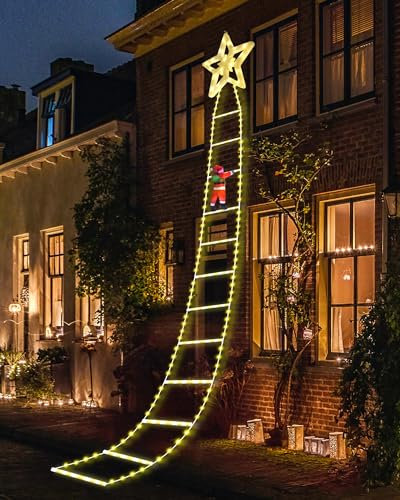 MILFECH 3M LED Weihnachtsmann Leiter Lichterkette LED Weihnachtsbeleuchtung, 8 Modi Weihnachtsdeko-Lichter für den Außenbereich Für drinnen und draußen, Fenster, Garten, Haus (Warmweiß)