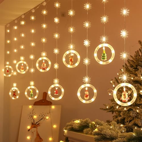 Forhome Rideau de Lumière, Deco Noel Fenetre Lumineux, Rideau Lumineux Noel Intérieur, Étanche Guirlandes Lumineuses, pour Chambres, Balcons, Noël