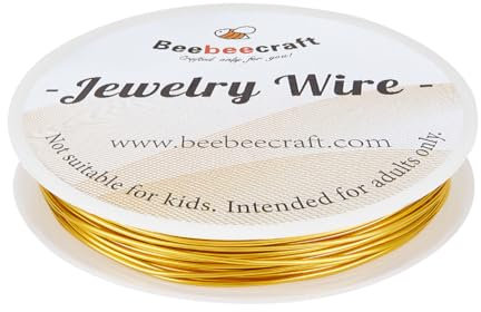 Beebeecraft Alambre de Envoltura de Oro de Calibre 18, latón Chapado En Oro Real de 18 Quilates, Alambre de Abalorios Resistente Al Deslustre de 32.81 pies para Hacer Joyas, Coronas Florales