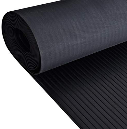 Homgoday Rouleau de tapis de sol en caoutchouc antidérapant - 2 x 1 m de large nervure - Rouleau de tapis en caoutchouc épais pour atelier, van, usine, salle de sport