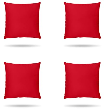 Hans-Textil-Shop 4er Set Kissenbezüge Uni 100% Baumwolle, Reißverschluss - Kissen, Kissenhülle, Kopfkissen, Dekokissen, Couchkissen, Sofakissen (Rot, 40 x 40 cm)
