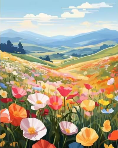 JanFebMar Peinture par Numéro Adulte Enfant, DIY Paint by Numbers Kit pour Décoration Intérieure sans Cadre 40 x 50 cm,Montagne de printemps