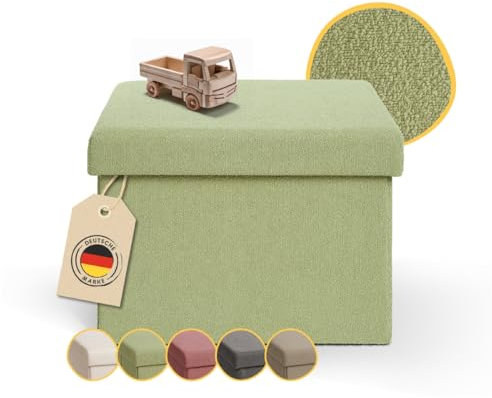 Laleni Sitzbank mit Stauraum - Truhenbank mit Stauraum 41x31 cm - kleine Sitztruhe mit Stauraum - Sitzwürfel - Aufbewahrungsboxen - Sitzbank klein - Polsterhocker - Sitz Hocker - Teddy Ottoman Grün