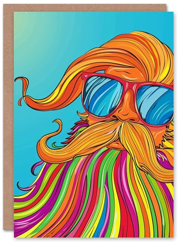 Artery8 Colourful Beard Hippie With Sunglasses Pop Art Blank For Him Or Her Art Birthday Card