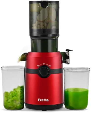 Fretta Entsafter,Slow Juicer mit 108 mm XL Öffnung&1L Kapazität,Entsafter Gemüse und Obst,200W Saftpresse elektrisch mit Cold Press,Einfache Reinigung und Leiser Motor,BPA-frei(Kaiser rot,1L)