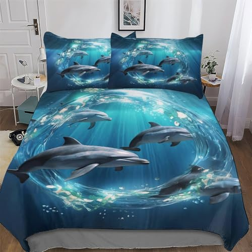 AAPZY Delfin Bettwäsche Set ; Bettbezüge Mit 3D Muster; Für Jungen Mädchen Atmungsaktive Microfaser Bettbezug Mit Reißverschluss Und Kissenbezug Single (135x200cm)