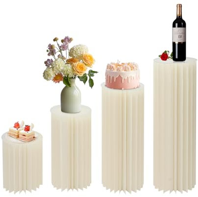 Karton Blumenständer Vase, Zylinder Ständer, Faltbarer Zylinderförmige Blumenboden, Zylinder Tische mit Acryl Panel, Dekoration für Hochzeit Baby-Dusche Geburtstage Party (4 Stück: 40/60/80/100cm)