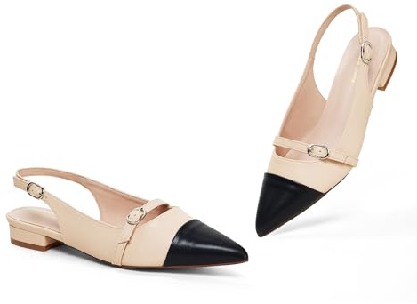 Zhabtuc Ballerines à Bride arrière pour Femmes avec Strass et Bout Pointu pour Femmes Chaussures habillées, Noir et Nu, 42 EU