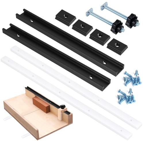 26Pcs Table Saw Crosscut Sled Kit,FACULX Table Saw Sled Set | With 2PCS Aluminum T-Track,2PCS 3/4 UHMW Miter Bars Inserts,Knob and Bolt,Screws for DIY Woodworking (Black)