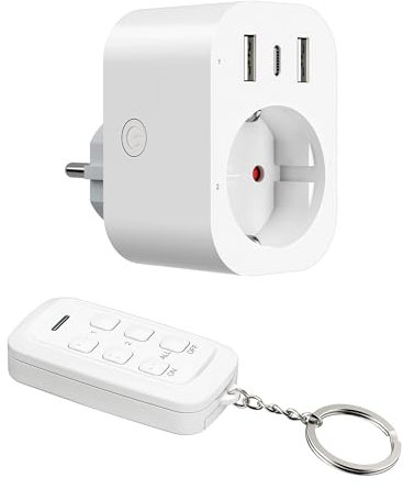 DEWENWILS Regleta 4 en 1 con USB, enchufe inalámbrico con mando a distancia, enchufe y USB conmutable individualmente, indicador LED, alcance de 30 m, 3680 W para salón, oficina, color blanco