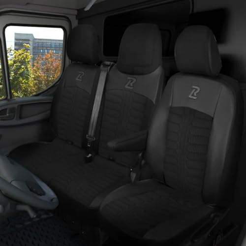 LUCARO Sitzbezüge Auto für Renault Trafic 3 Opel Vivaro B FIAT Talento | LUCARO Sitzbezug Set Zubehör 1+2 für Nissan NV300 Sitzbank: mit Luftsitz, Geteilter Sitz Schwarz mit Öko-Leder