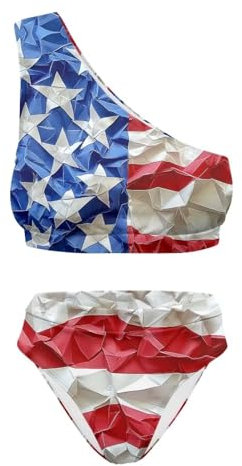 POLERO Maillot de bain tankini pour femme - Maillot de bain rétro - Couverture complète - Deux pièces - Ensemble bikini une épaule, drapeau des usa, S