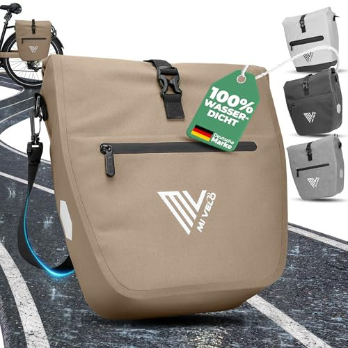 MIVELO 2in1 Fahrradtasche für Gepäckträger - Gepäckträgertasche wasserdicht - Inkl. gepolstertem Laptopfach & Schultergurt - Tasche für Fahrrad I Packtasche 20L (Sandbeige)