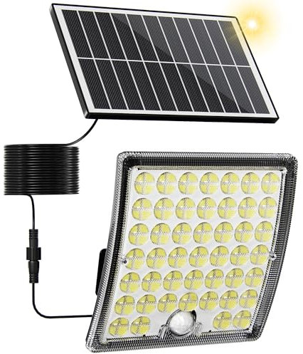 ONLYWIN Solarlampen für Außen mit Bewegungsmelder – Sicherheitsleuchte, 600 lm, linsenfokussierte LED, 5m Kabel, monokristallines Solarpanel, 3 Betriebsmodi, IP65 wasserdicht, 1 Stück