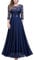 MIUSOL Women's Retro Floral Lace 3/4 Sleeve Wedding Bridesmaid Maxi Dress (Large, Sequin Version - Navy Blue)