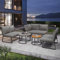 DRIXNO Gartenmöbel-Set für 6-7 Personen, Outdoor-Lounge-Set, Rattan-Handwerk, mit Zwei Tischen, mit verzinktem Eisengestell, Grau