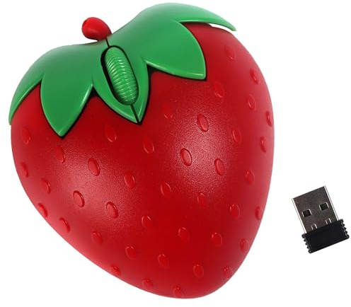 Wireless Mouse Cute Strawberry Shape Dual Mode (2.4G+Bluetooth) Lightweight Portable 3-button Silent Cordless Optical Mice, Ambidextrous for PC Tablet Laptop MacBook Women Mother Her Him Gift(Red)