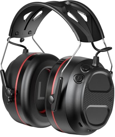 Doohoeek Casque de protection auditive Bluetooth 5.4 avec batterie rechargeable de 1200 mAh, protection contre le bruit SNR 30 dB, taille réglable, avec microphone, unisexe, noir