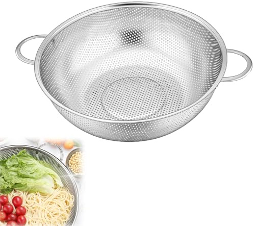 Sieb, Edelstahl Küchensieb mit Griffe, Nudelsieb, Mikroperforiertes Abtropfsieb, Metall Küche Seiher, Siebkorb über für Nudeln Abtropfen, Gemüse und Obst, Reis, Spülmaschinenfest - 19cm 1 Stück