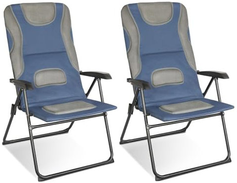 Homecall Gartenstuhl Hochlehner Campingstuhl Klappstühle Gepolstert Faltstuhl Balkonstuhl mit 5-Fach Verstellbare lehne, für Camp Garten Balkon, Belastbar 150KG (2 Stühle)