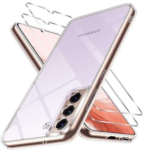Oelrstfe für Samsung Galaxy S22 5G Hülle Nie Vergilbung, Dünne Weiche TPU Silikon Transparent Stoßfest Schutzhülle Klar Kratzfest Handyhülle Case mit 2 Panzer Schutz Glas Durchsichtig