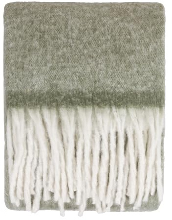 furn. Cozy Throw – Soft Textured Woven Blanket with Tassels (Green - 140x180cm)