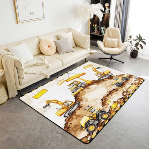Homemissing Baufahrzeuge Teppich 100x150cm Kinder Bagger Wohnzimmerteppich Jungen Mädchen Teens Cartoon Auto Straße Küchenteppich Ausrüstung LKW Modern Teppich Traktor Wohnzimmerteppich