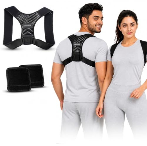 ERGOXIA Corrector Postura Espalda Hombre y Mujer | Corrector de Espalda Ajustable, Invisible y Cómodo | Clase de Reeducación Postural Incluida | Talla L Negro