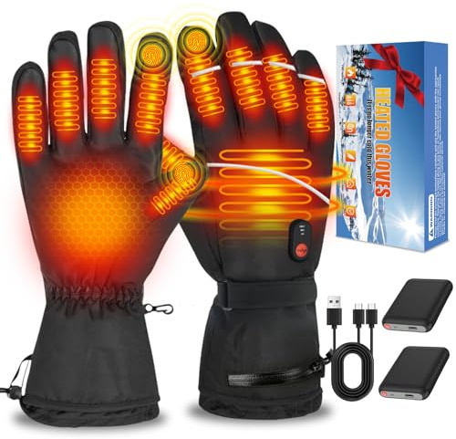 MOXTOYU Handschuhe Beheizbare mit 7.4v 6000mAh, 3 Stufige Beheizte Ski Handschuhe für Damen Herren, Wasserdichtem & Touchscreen, Winterhandschuhe für Skifahren Radfahren Motorrad