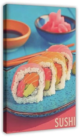 NKALFGH Sushi-Poster, japanisches Essen, Leinwand-Poster, Wandkunstdruck, Bild, Gemälde, 60 x 90 cm