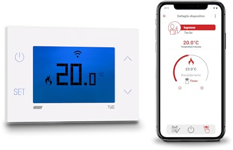 VEMER VE801100 TUO GO WiFi - WLAN Raumthermostat für Heizung, Smart Thermostat mit App, Heizungssteuerung mit Wochenprogramm, Bluetooth Einrichtung, 230V Wandmontage, Weiß