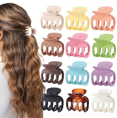 BAISEN 12 Stück Haarklammern Klauenhaarspangen Damen 4,6 cm kleine Krallenklammern für dünnes Haar, matte rutschfeste Haarspangen starker Halt Backenklammern Styling-Haarschmuck für Frauen und Mädchen