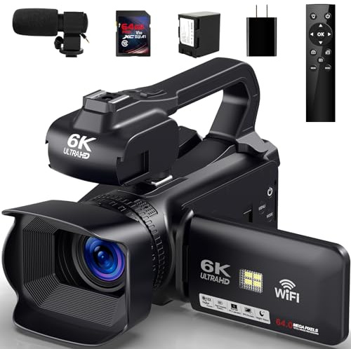 Delmodes Camcorder 6K 64MP Video Camera 18X Digital Zoom IR Night Vision | 4.0 Inch Touch Screen WiFi Vlogging Camcorder for YouTube with 4500mAh Battery, 64GB SD Card, Stabilizer and Remote Control