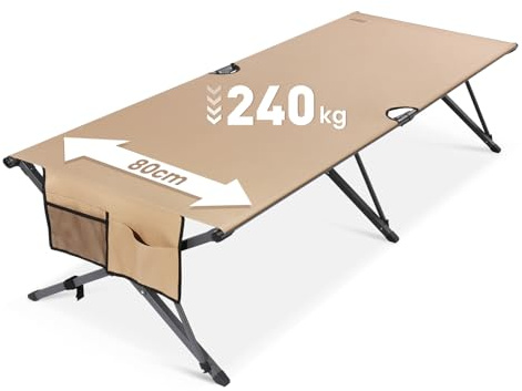 Feldbett klappbar XXL bis 240 kg, 210 x 80 cm, Aufklappen & sofort nutzen | Stabiles Campingliege faltbar leicht mit Tragetasche, tragbares Campingbett für Camping, Reisen, Gäste & Notfäll