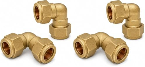 Pipestation 15mm Compression Elbow Fittings, Pack of 4 – Solid Brass 90 Degree Pipe Connectors for Copper Pipe