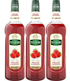 Sirop de Fraise Mathieu Teisseire, pour boissons, smoothies, milk-shakes, desserts, boissons gazeuses, cocktails avec ou sans alcool, bouteille de 1L - Pack de 3