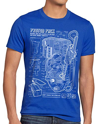 style3 Geisterjäger Protonenstrahler Blaupause Herren T-Shirt Proton Pack, Größe:S, Farbe:Blau