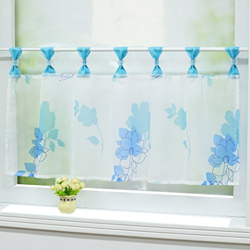 Joyswahl Scheibengardine Voile Bistrogardine Maria mit Blumenmotive Transparente Kurzstore HxB 30x90cm Blau 1er Pack