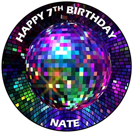Disco Ball Round Circle Cake Edible Icing or Wafer Topper 7.5 inch Personalised (Icing)