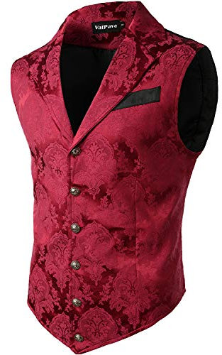 VATPAVE Herren Viktorianischer Anzug Weste Steampunk Gothic Weste Groß Weinrot