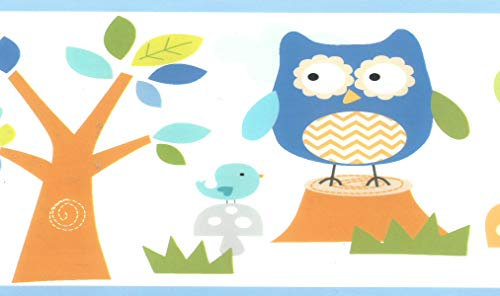 Dundee Deco BD6233 Tapeten Bordüre, vorgekleistert, für Kinder, Blau, Grau, Grün, Orange, Hase, Eule, Fuchs, Hirsch, Wandbordüre, Tapetenbordüre Retro-Design, 4,57 m x 15,24 cm