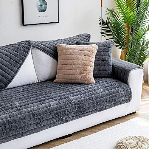 ecksofa husse,sofabezug l form,Couchgarnituren,Imitiertes Kaninchenfell-Sofakissen,Schnittsofa-Schonbezug,rutschfester Plüsch-Sofabezug,Schonbezug für Hundehunde,warmer Sofaschutz-grau_90 * 120 cm