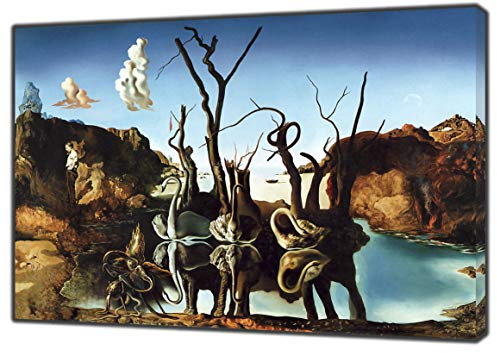Salvador Dali, reproduction de peinture sur toile encadrée représentant un éléphant réfléchissant Swant - 102 x 76 cm - 18 mm de profondeur