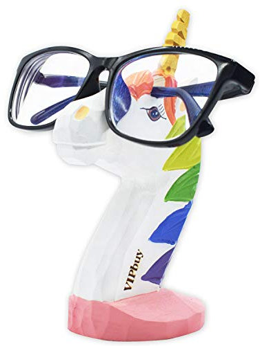 VIPbuy Lustige Brillenhalter Holz Handgeschnitzt Brillenständer Tierform Sonnenbrillenhalter und Brillenablage Gläser Aufbewahrung Geschenk für Kinder Schreibtisch Heimbüro Deko (Einhorn)