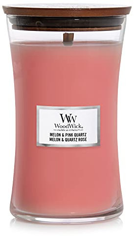WoodWick Hourglass großes glas Duftkerze mit knisternder Docht | Melon & Pink Quartz | Brenndauer bis zu 130 Stunden, 1681480E, Large Hourglass